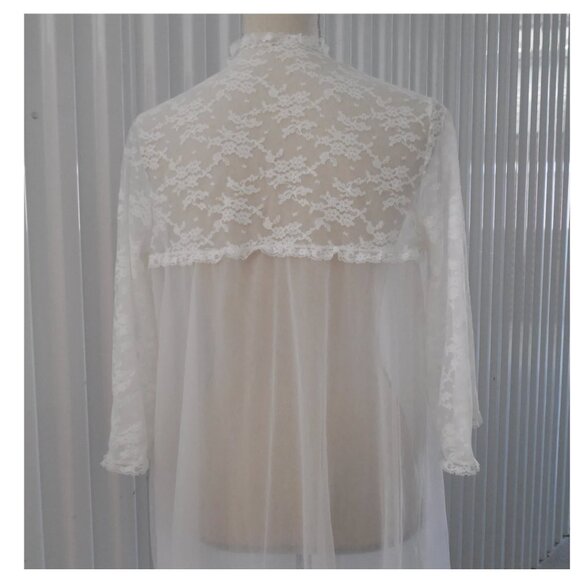 Vintage Nightgown Robe Set Chiffon Lace Peignoir Robe Sz 36 & Nightgown Size 32 - Picture 9 of 12